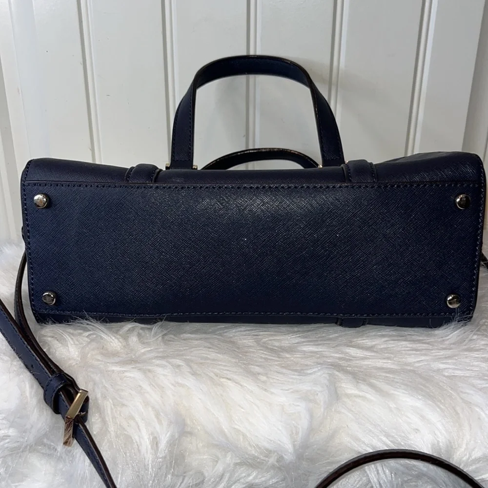 Kate Spade Small Felix Satchel purse Bag pebbled leather Navy blue classic